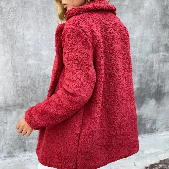 Cozy Button up Teddy Oversized collared Jacket Coat - Picture 6 of 13